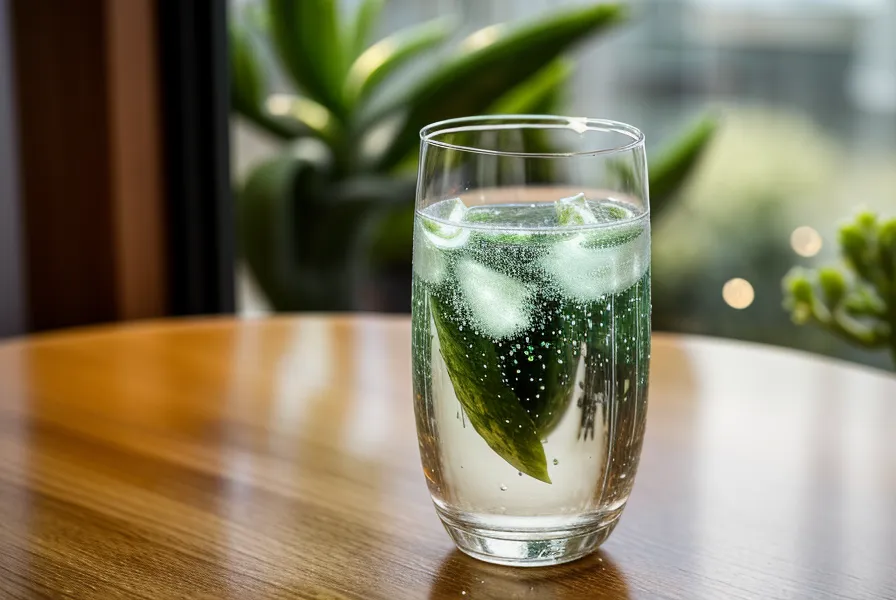 Verre d'eau pétillante et plante verte sur un bureau symbolisant la fraîcheur énergétique