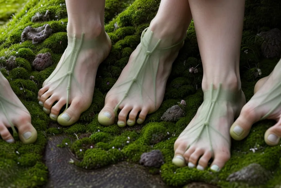 Pieds nus marchant sur de la mousse fraîche en forêt pour s'ancrer.